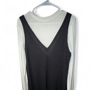 Annabelle Ribbed Black Dress + Cream Long Sleeve Top Set (L)
